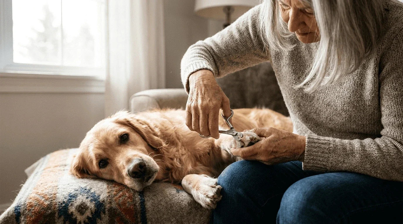 Owner trimming dog's nails with proper technique