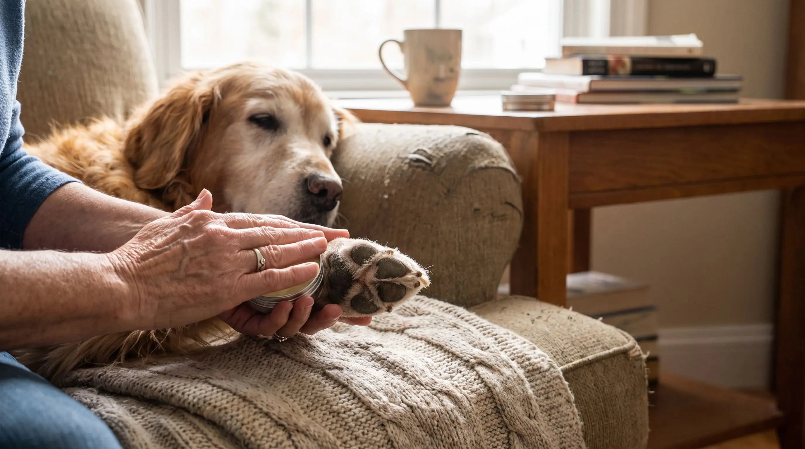 Senior dog paw care: gentle daily balm application for aging paws