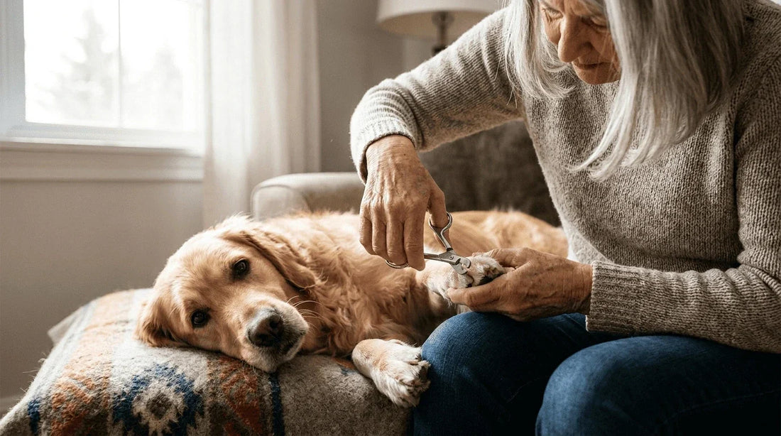 Owner trimming dog's nails with proper technique