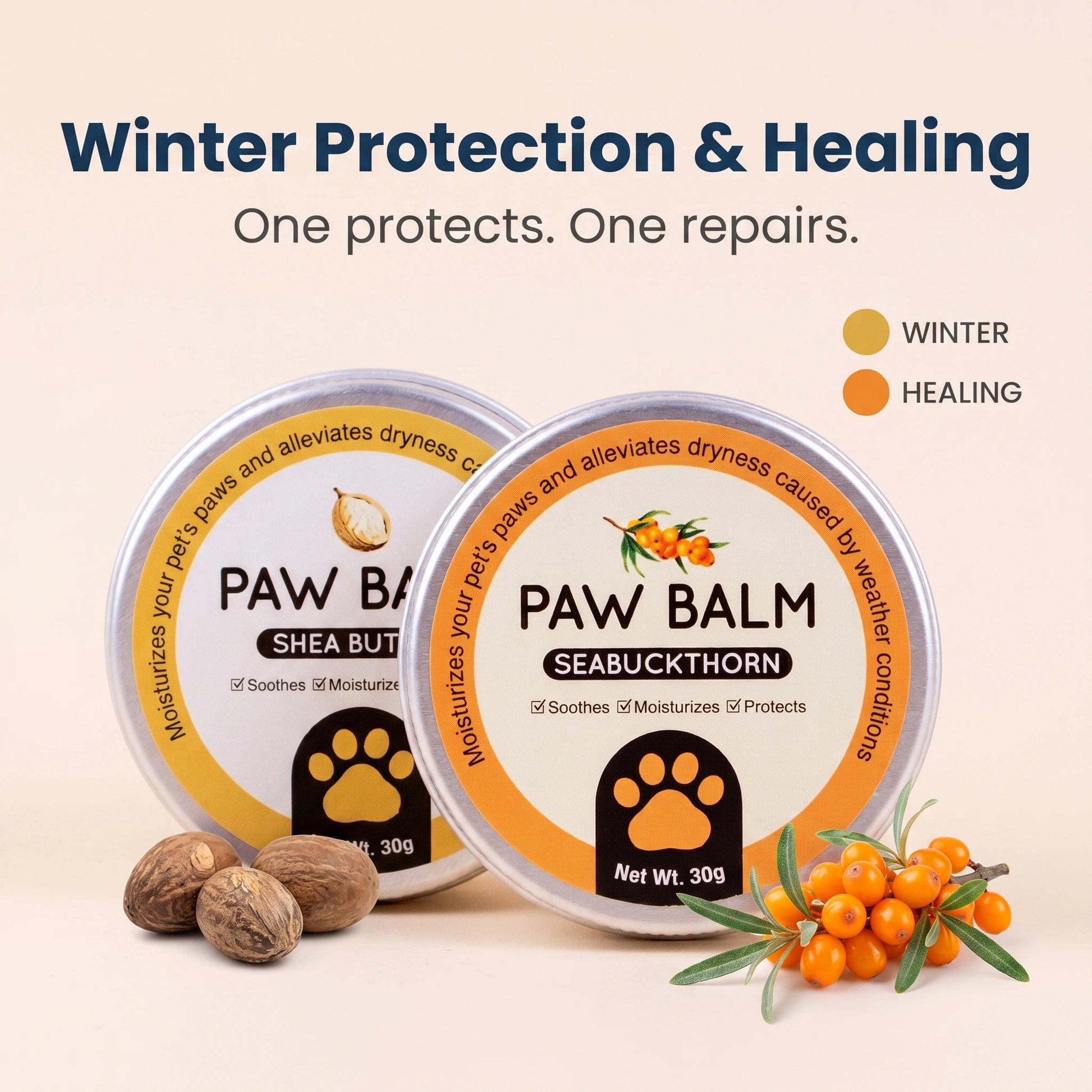 Winter Shield and Sea Buckthorn paw balm 2-pack set — winter protection and healing for dogs
